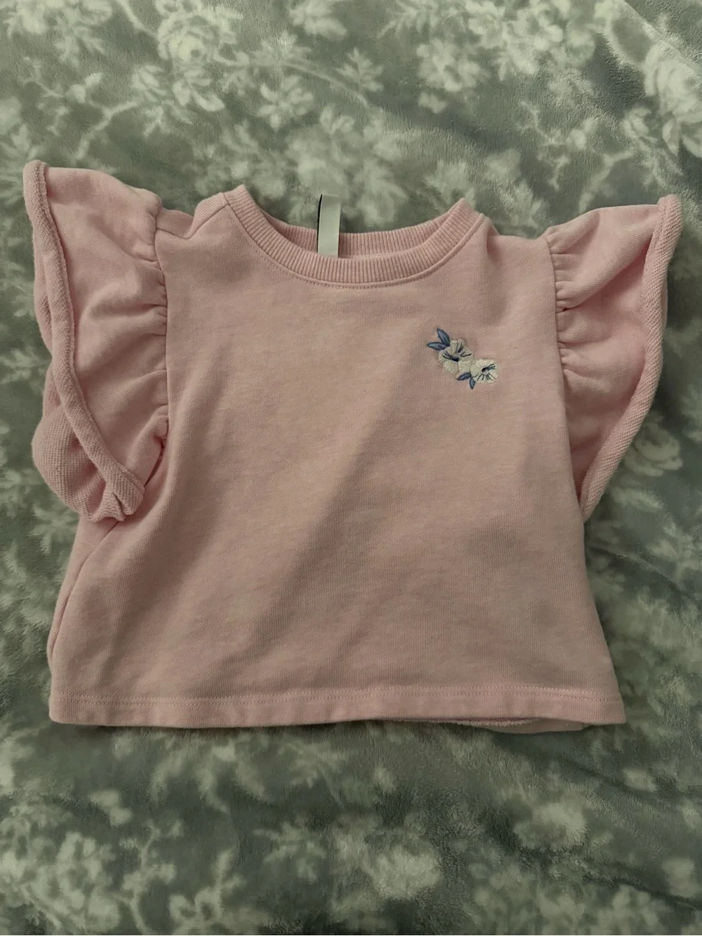 Janie and Jack Pink Flutter-Sleeve Top with Floral Embroidery